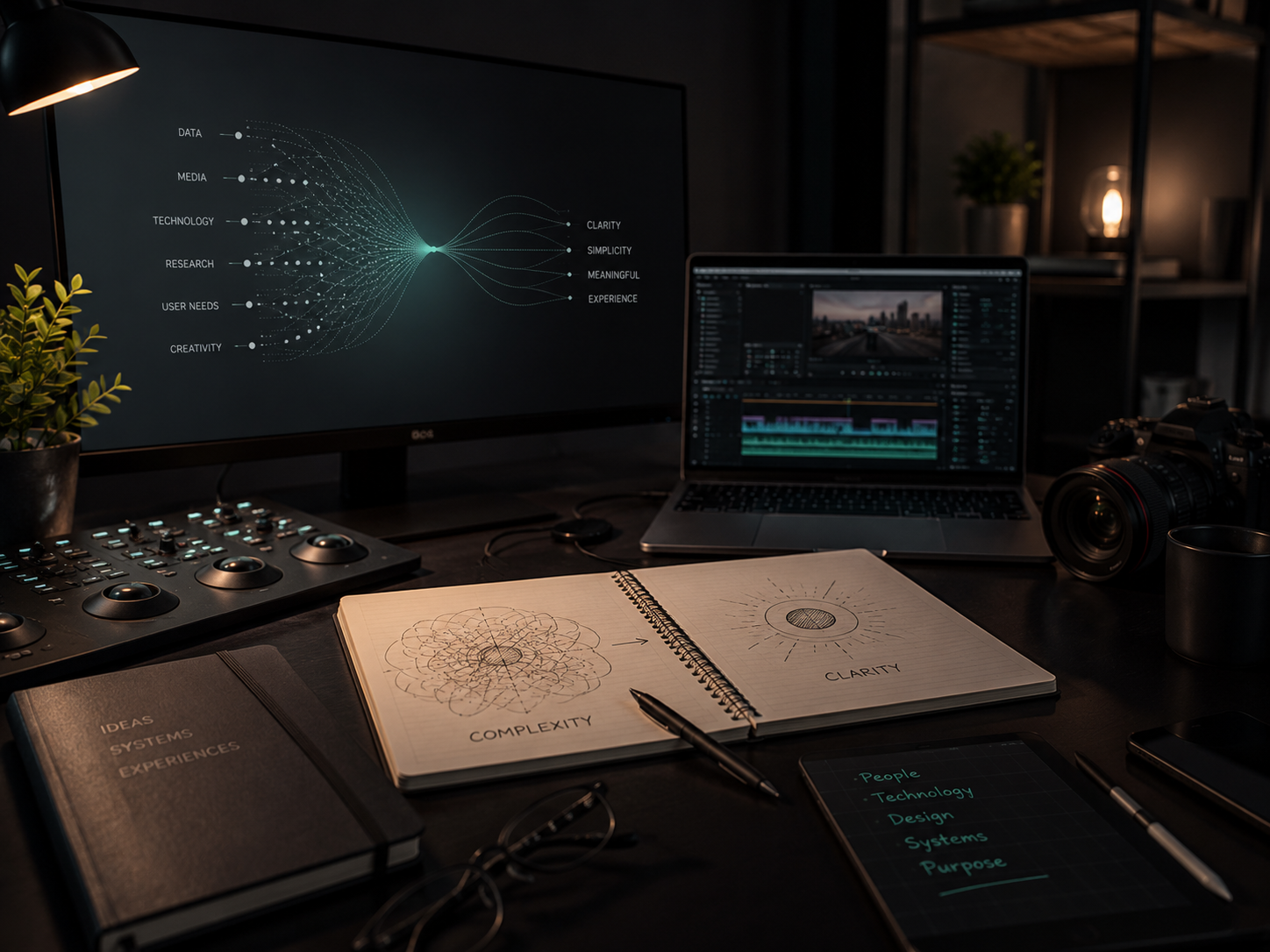 Creative technology workspace representing human-centered digital design